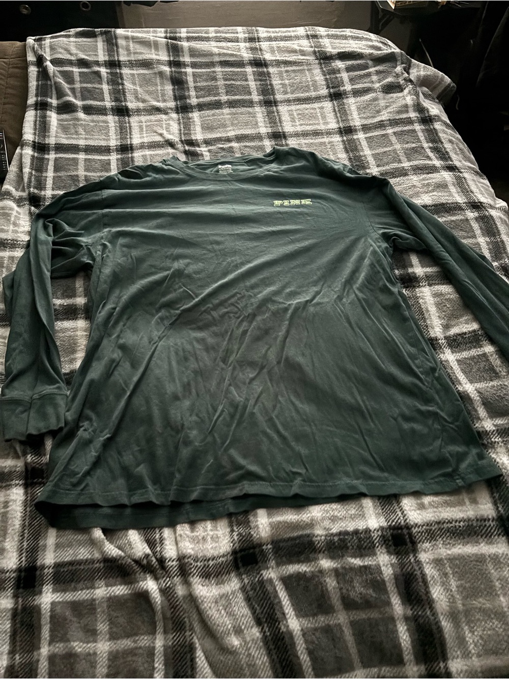 PINK Victoria's Secret Dark Green Long Sleeve Tee
